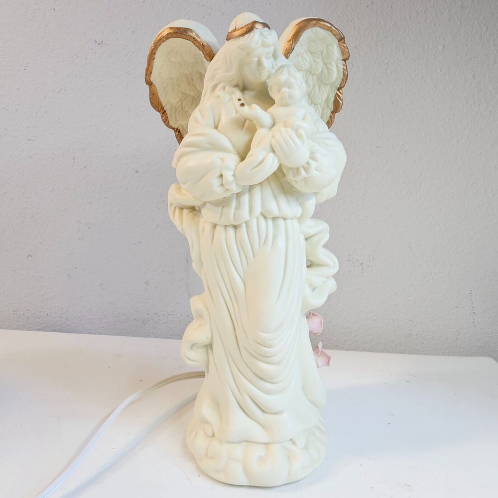 Auton‎ White Guardian Angel Night Light Matte Porcelain Religious 8.5"